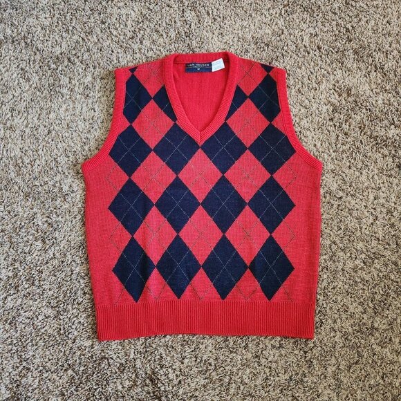 Vintage Plaid Knit Sweater Vest 90s Van Heusen Preppy Grandpa Academia - Picture 1 of 5